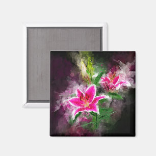 Aimant Aquarelle de fleur de Stargazer Lily - bb 02