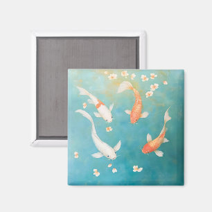 Aimant Aquarelle de fleurs pétales de poisson de Koi