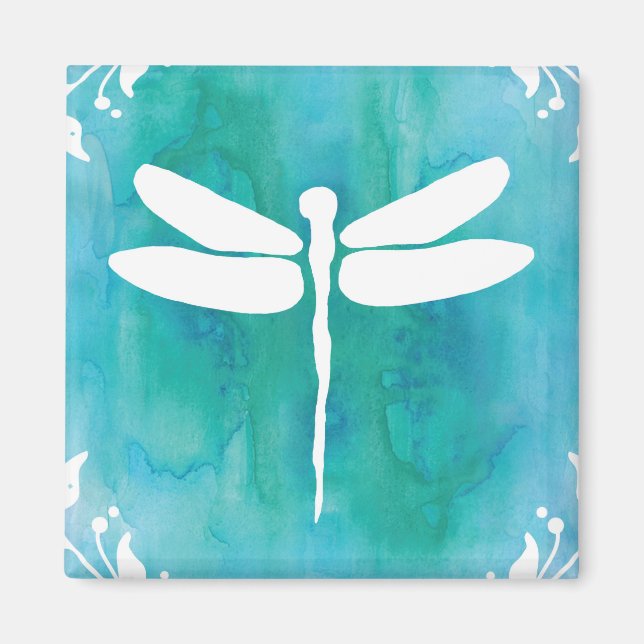 Aimant Aquarelle de libellule blanche Aqua Blue Dragonlie (Devant)