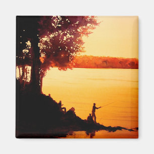 Aimant Aquarelle de paysage de pêche "de personnes de