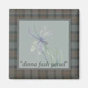 Aimant Aquarelle Dragonfly Fraser Clan Tartan gris bleu