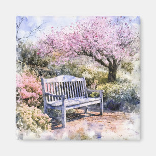 Aimant Aquarelle du banc de fleurs de printemps