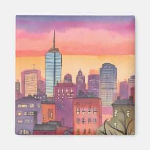 Aimant Aquarelle du North End de Boston MA Paysage Urbain