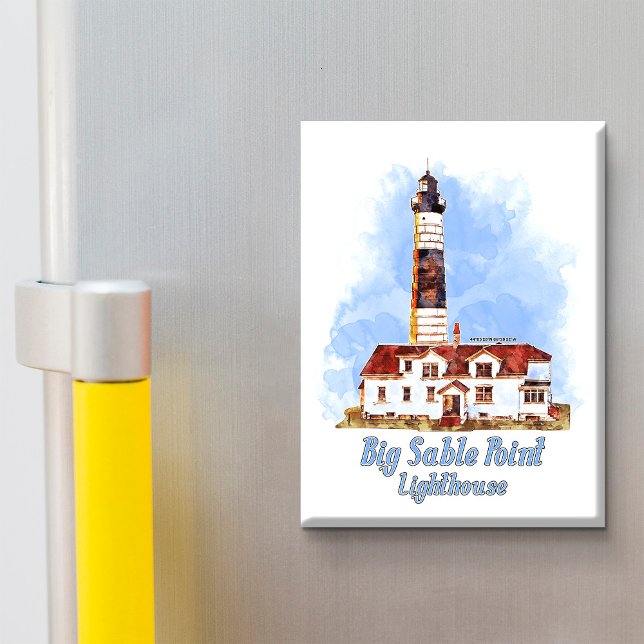 Aimant Aquarelle du phare de Big Sable Point - Michigan (Big Sable Point Lighthouse Watercolor - Michigan. Magnet)