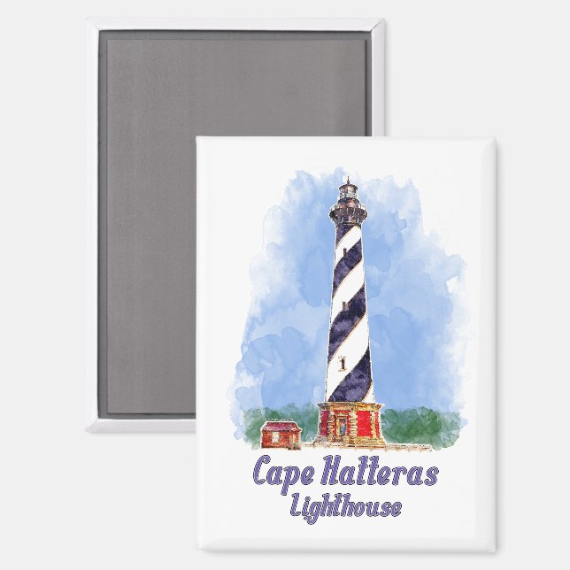 Aimant Aquarelle du phare de Cape Hatteras Caroline du No (Recto/Verso)
