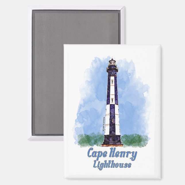 Aimant Aquarelle du phare de Cape Henry - Virginie (Recto/Verso)
