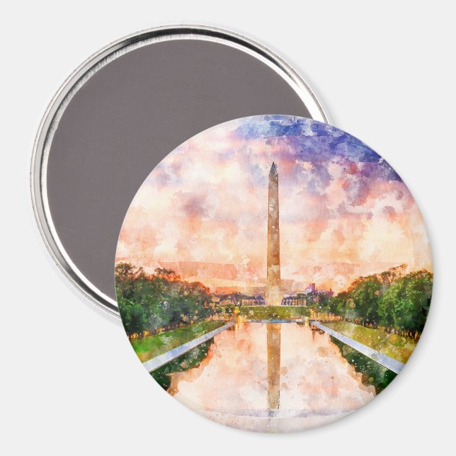 Aimant Aquarelle du Washington Monument au coucher du sol (Recto/Verso)