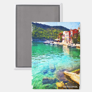 Aimant Aquarelle élégante Kefalonia Grèce Vue côtière