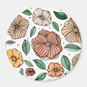 Aimant Aquarelle et fleurs d'encre - palette vintage