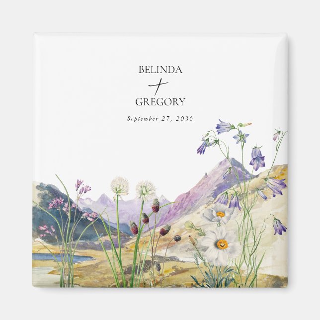 Aimant Aquarelle Fleur sauvage Mariage de montagne Faveur (Devant)