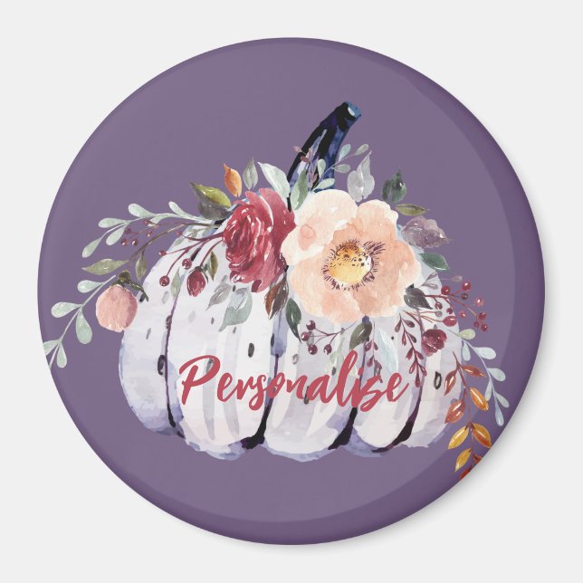 Aimant Aquarelle fleurie violet citrouille d'automne (Devant)