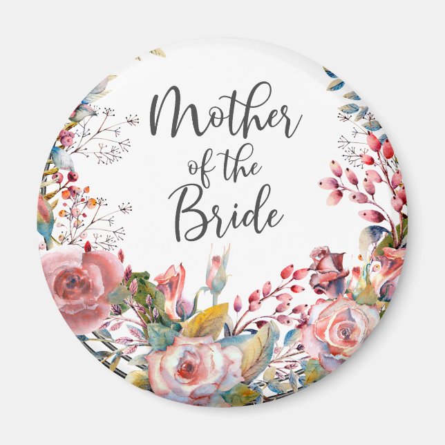 Aimant Aquarelle florale Blush mère de la mariée ronde (Devant)