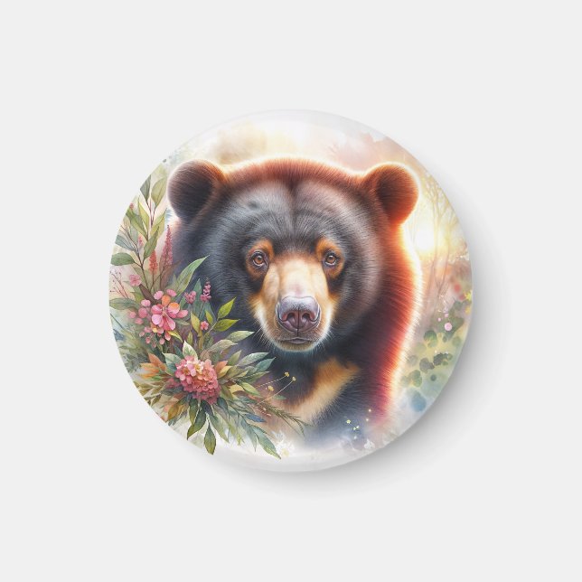 Aimant Aquarelle florale d'ours solaire (Devant)