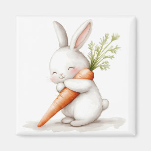 Aimant Aquarelle Fluffy Bunny Carrot Love
