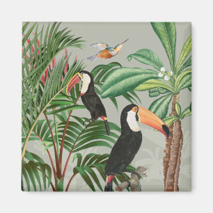 Aimant Aquarelle Forêt tropicale et Oiseaux du Toucan