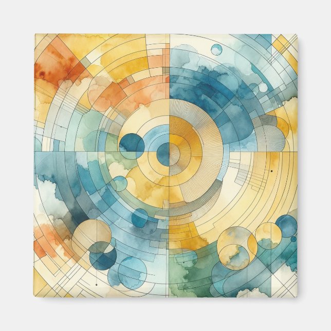 Aimant Aquarelle géométrique bleu et jaune Abstrait (Devant)