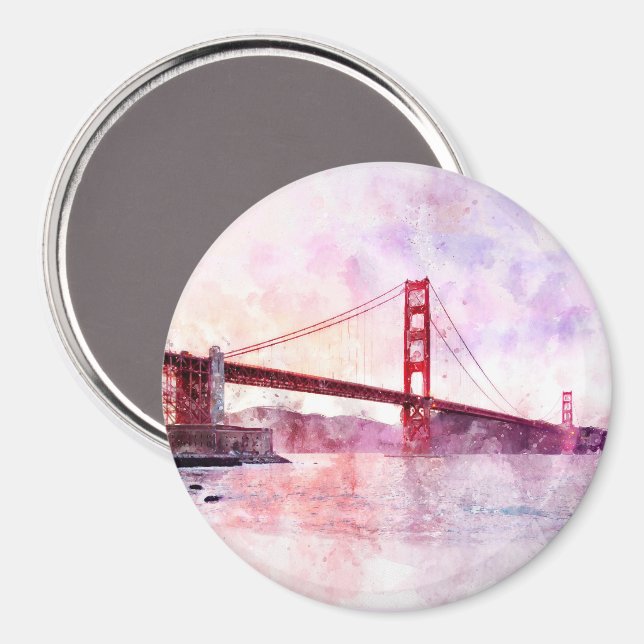 Aimant Aquarelle Golden Gate Bridge à San Francisco (Recto/Verso)