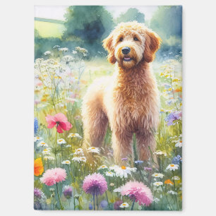 Aimant Aquarelle Goldendoodle Chien Champ Fleur sauvage