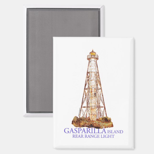 Aimant Aquarelle Illustration Gasparilla Island Light (Recto/Verso)