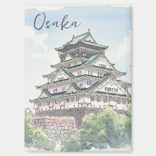 Aimant Aquarelle japonaise du château d'Osaka