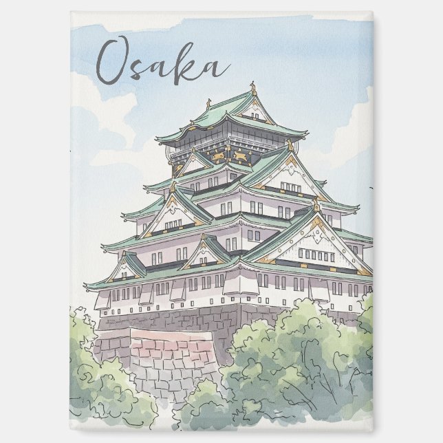 Aimant Aquarelle japonaise du château d'Osaka (Recto)