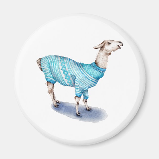 Aimant Aquarelle Llama en bleu Sweat (Devant)