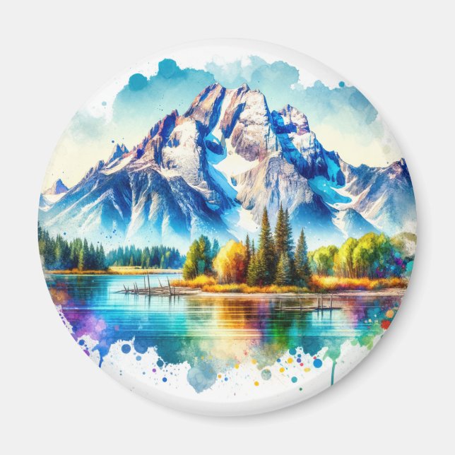 Aimant Aquarelle lumineuse Grand Teton National Park Wyom (Devant)