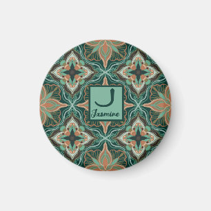 Aimant Aquarelle marocaine Turquoise Floral Personnalisé