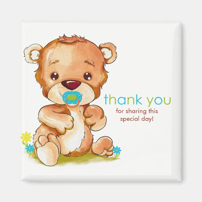 Aimant Aquarelle mignonne Bébé Ours Garçon Merci (Devant)