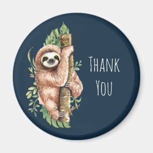 Aimant Aquarelle mignonne Sloth & Merci Feuille Tropical