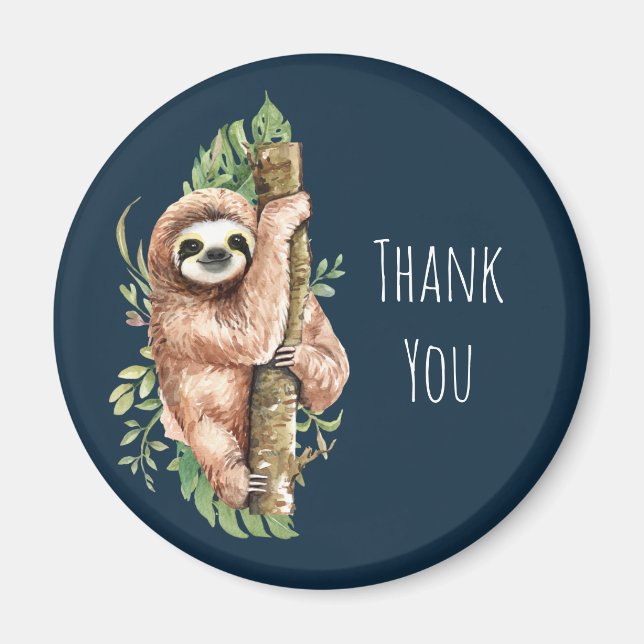 Aimant Aquarelle mignonne Sloth & Merci Feuille Tropical (Devant)