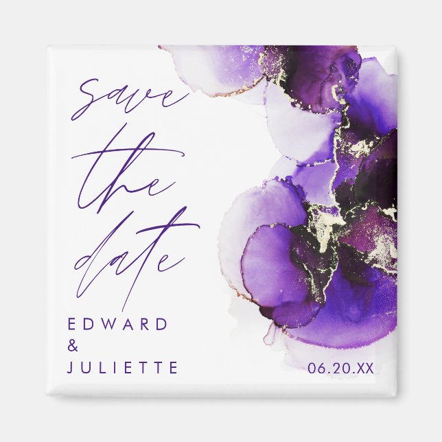 Aimant Aquarelle moderne Agate Violet Encre métallique Fl (Devant)