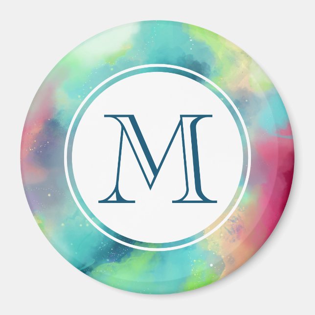 Aimant Aquarelle moderne Green & Red Space Nebula (Devant)