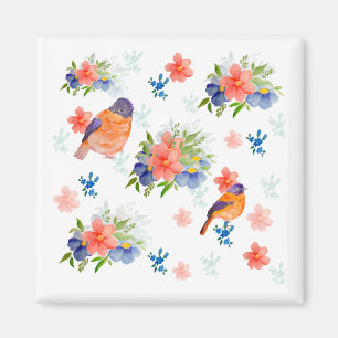 Aimant Aquarelle motif avec oiseaux et fleurs