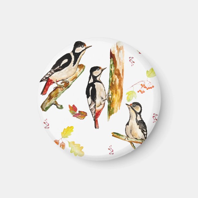 Aimant Aquarelle motif avec oiseaux pic (Devant)