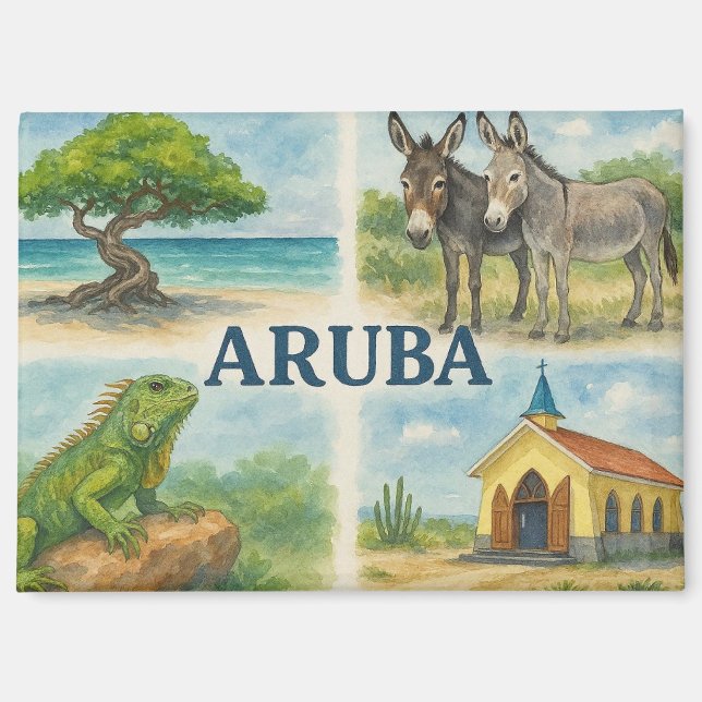Aimant Aquarelle multivue d'Aruba (Recto)