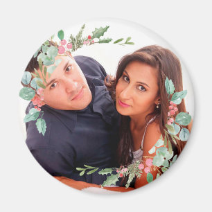 Aimant Aquarelle Noël Holly Jolly Couple photo