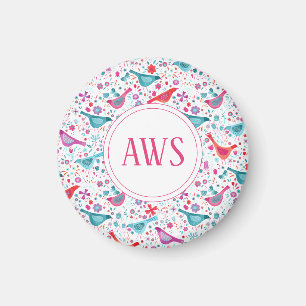 Aimant Aquarelle Oiseaux Monogramme