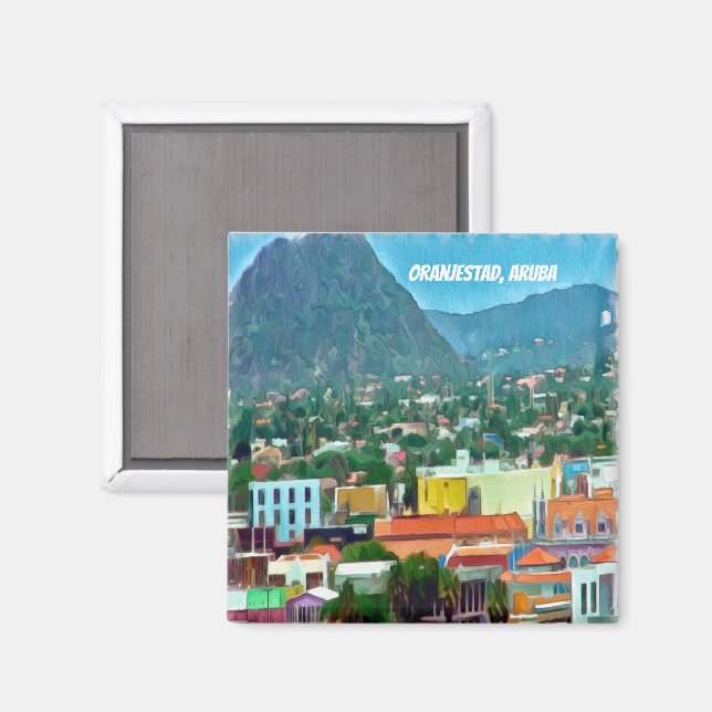 Aimant Aquarelle Oranjestad, Aruba (Recto/Verso)