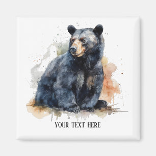 Aimant Aquarelle Ours Noir Bois Art, coutume