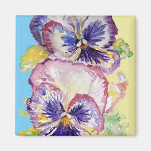 Aimant Aquarelle Pansy Motif sur rose et jaune pâle