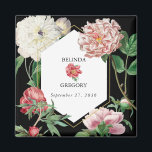 Aimant Aquarelle Peonies rose Fleurs Mariage Noir<br><div class="desc">Une belle aquarelle rose et blanc peonies fleurissent design mariage avec cadre géométrique or sur un arrière - plan noir. Un design unique qui utilise des fleurs de pivoines botaniques vintages dans les tons rose et blanc. Un élégant design floral rose et blanc peonies avec une touche de verdure. Un...</div>