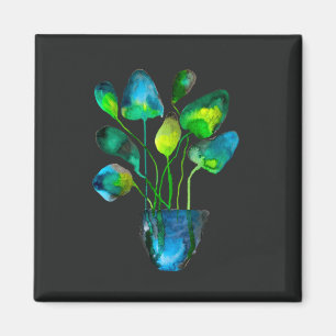 Aimant Aquarelle plante art vert et bleu abstrait