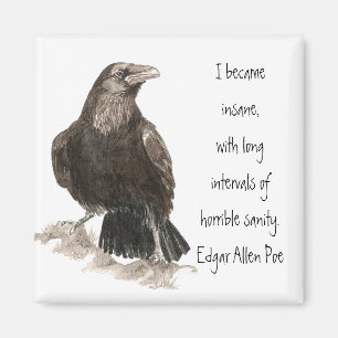 Aimant Aquarelle Raven de citation de folie d'Edgar Allen