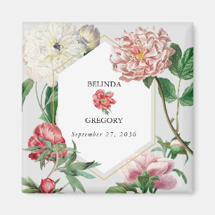 Aimant Aquarelle rose blanc pivoines Mariage