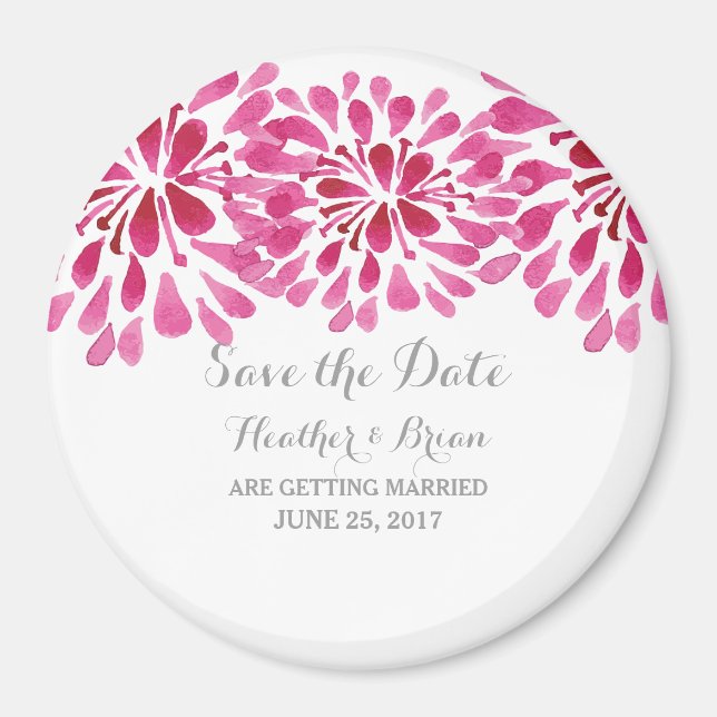 Aimant Aquarelle rose Chrysanthemum Enregistrer la date (Devant)