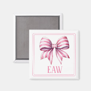 Aimant Aquarelle rose et blanche de la côte Monogramme de