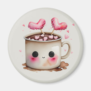Aimant Aquarelle rose et crème mignonne Mug de cacao chau