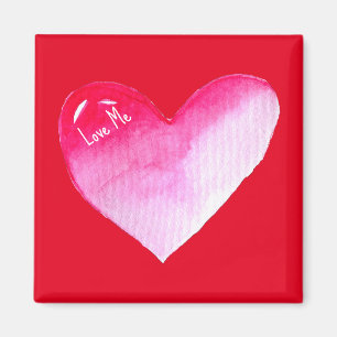 Aimant Aquarelle rose et rouge coeur pop art valentine