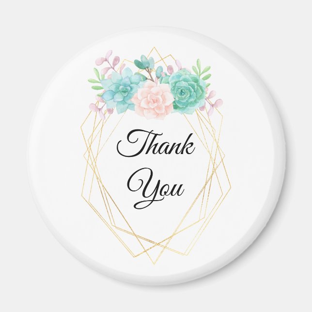 Aimant Aquarelle rose et vert moderne Merci (Devant)